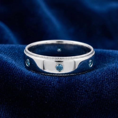 P3 POMPEII3 Pompeii Mens Blue Diamond Wedding Ring 10K White Gold - Size 10