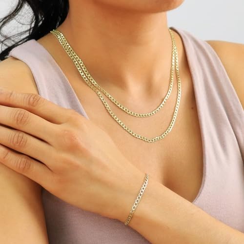 Nuragold 10K Real Yellow Gold Cuban Curb Link Chain Necklace (2mm - 7.5mm) - 20",3.5mm