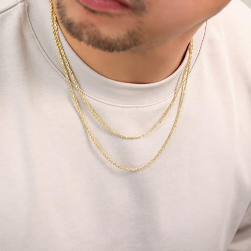 Nuragold 14k Real Yellow Gold Rope Chain Solid Diamond Cut Necklace - 1.8mm - 22"