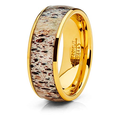 Metal Masters Co. Unisex Men's Gold Tone Tungsten Wedding Band Engagement Ring Deer Antler Inlay 8mm 13