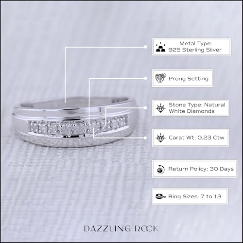 Dazzlingrock Collection 0.23 Ctw Round White Natural Diamond Nine Stone Single Row Wedding Band for Men in 925 Sterling Silver, Size 10