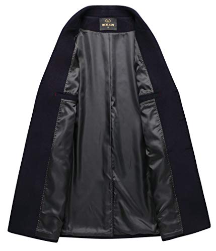 HXW.GJQ Men's Premium Wool Blend Double Breasted Long Pea Coat (as1, alpha, l, regular, regular, Navy Blue)