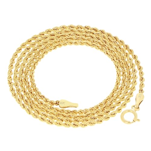 Nuragold 10K Real Yellow Gold Rope Diamond Cut Chain Lightweight Necklace - 18",1.5mm