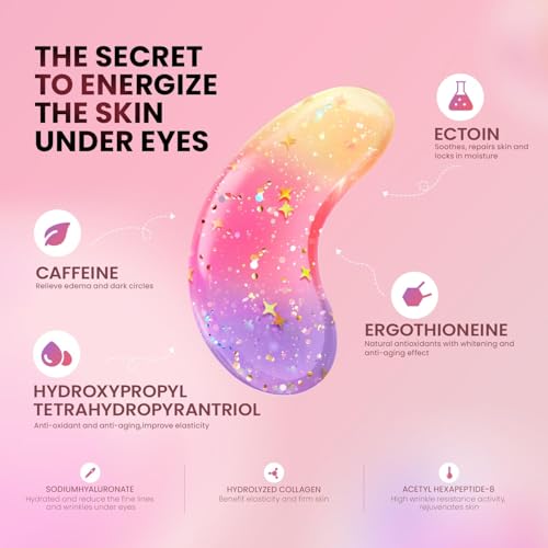 AILEORY Under Eye Patches (24 Pairs) - Tri-color Glitter Eye Gel Pads for Dark Circles, Puffy Eyes, Under eye Bags, Wrinkles | Natural Collagen Under Eye Mask Patches, Gel Under Eye Patches