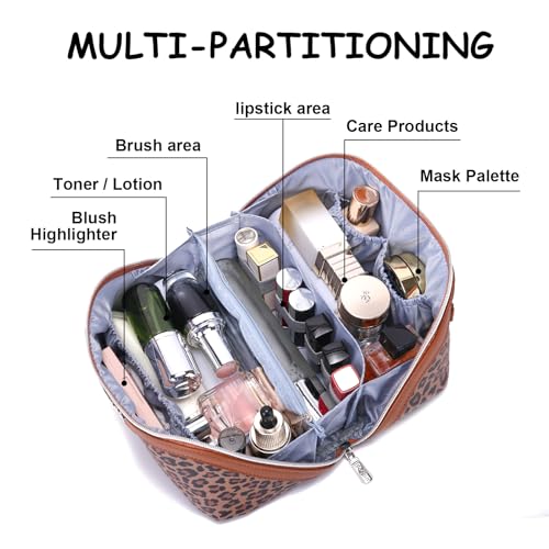 BOYATU Travel Makeup Bag Organizer: 3 Pcs Set Leopard Make up Bag for Women
