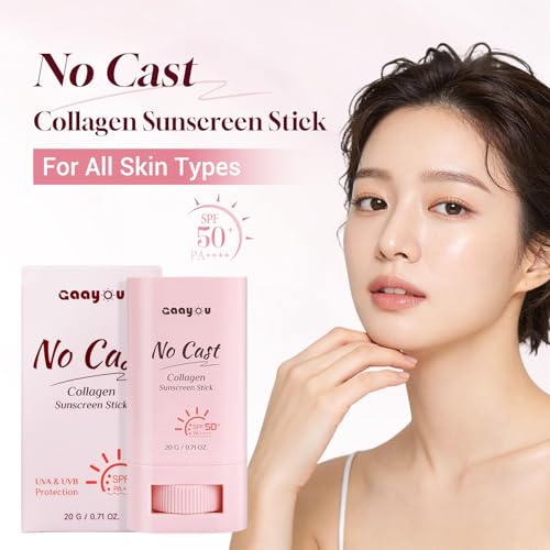 No Cast Sunscreen Stick SPF PA50++++ Collagen Sunscreen Korean Sunscreen Stick Soothing Moisture Matte Sun Stick for Face & Body Non Sticky, No White Cast