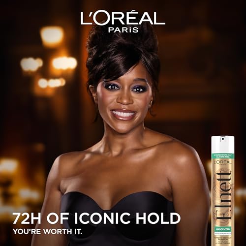 L'Oreal Paris Elnett Unscented Hairspray, up to 72-Hour Extra Strong Hold Formula with Humidity Resistant Frizz Control, Hairspray with Soft, Brushable Finish, 11 oz