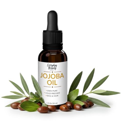 Jojoba Oil - 100% Pure, Cold Pressed, All Natural Carrier Oil for Face, Skin, Hair, Nails, Massage & DIY Beauty, Glass Bottle & Dropper 1 Fl Oz