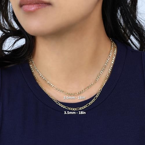 Nuragold 10k Real Yellow Gold Figaro Link 3.5mm Chain Necklace (16"-30") - 20"