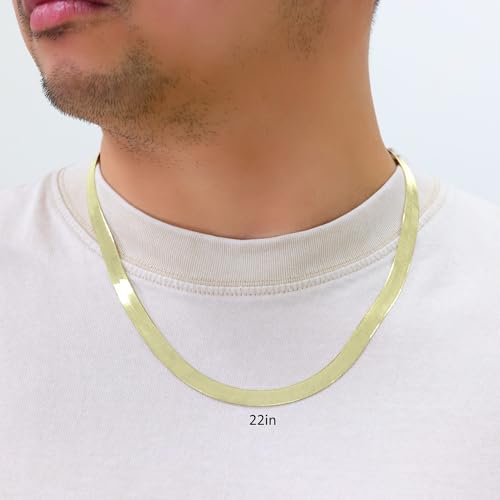 Nuragold 10K Real Yellow Gold Herringbone Chain Flexible Necklace (3mm-9mm) - 18",8mm