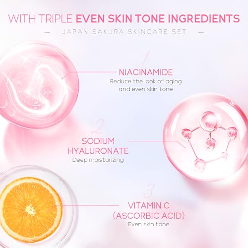 LAIKOU Sakura Skincare Set for Teen Girls, Complete Face Care Kit 34pcs