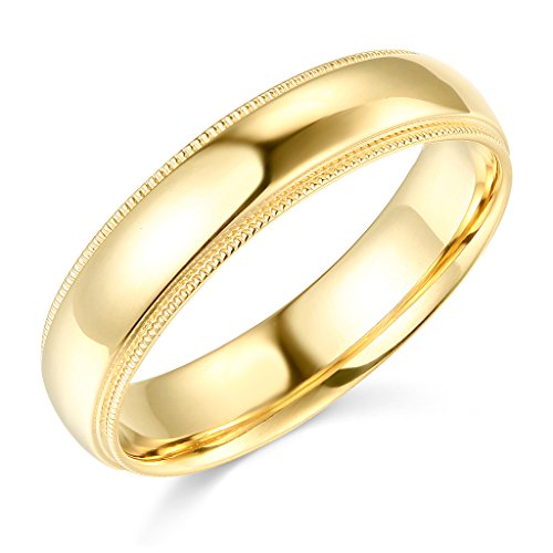 14k Yellow Gold 5mm Comfort FIT Plain Milgrain Wedding Band - Size 10