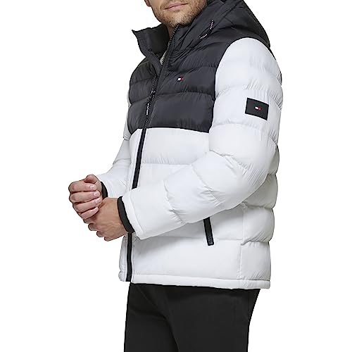 Tommy Hilfiger Men's Hooded Puffer Jacket, Black/White 2 Tone, X-Large