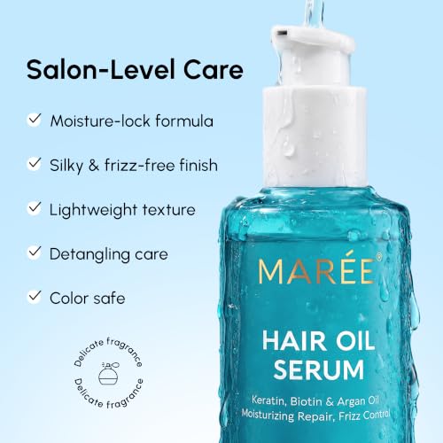 MAREE Hair Oil for Frizzy and Damaged Hair with Vitamins A, E, B5, 2 PACK - Anti Frizz Control Sérum for Curly Women & Men - Aceite de Argán Para el Cabello - Biotin Keratin Antifrizz Products