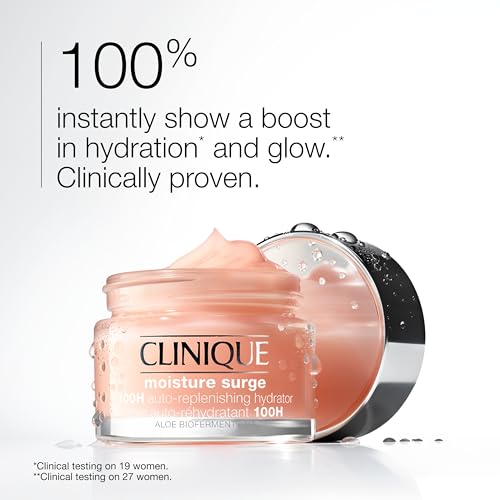 Clinique Moisture Surge 100H Auto-Replenishing Hydrator Oil Free Face Moisturizer | With Hyaluronic Acid, Aloe Bioferment and Vitamins C + E | For All Skin Types | Hydrating + Moisturizing, 2.5 Fl Oz