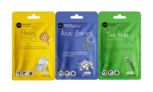 Celavi Korean Face Mask Sheet Set, Facial Spa Masks for Women, 12 Pack