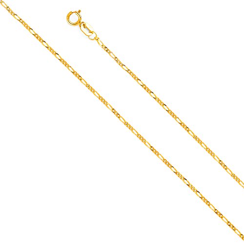 14k REAL Yellow Gold Solid Men's 4.5mm Figaro Chain Bracelet with Lobster Claw Clasp - 7.5"