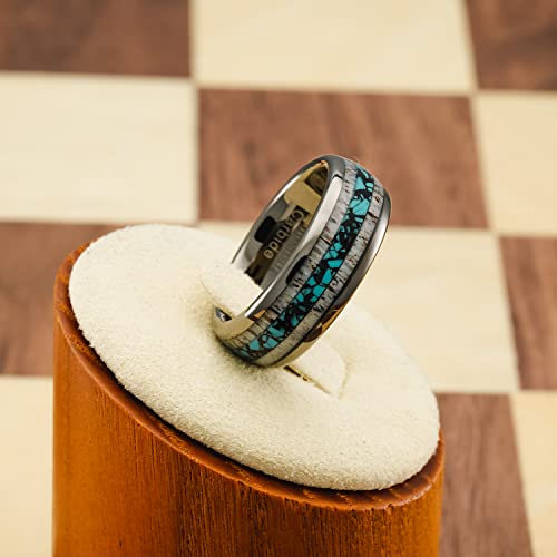 100S JEWELRY Gunmetal Gray Tungsten Rings For Men Turquoise & Elk Antler Inlay Wedding Promise Engagement Band Size 6-16 (Tungsten, 13)