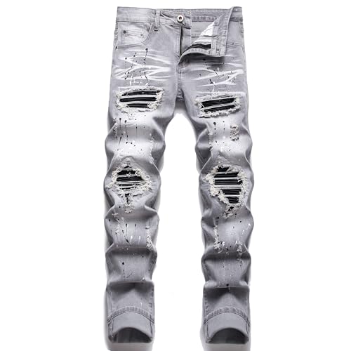 AITITIA Men's Ripped Regular Fit Stretch Jeans (40, 6620 Grey)