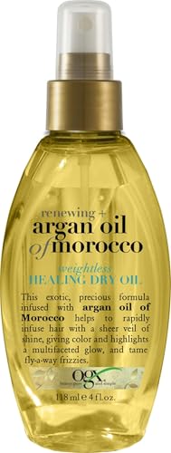 OGX Renewing + Argan Oil of Morocco Weightless Healing Dry Oil Spray, Lightweight Hair Oil Mist for Split Ends, Frizzy Hair and Flyaways, Paraben-Free, Sulfated-Surfactants Free, 4 Fl Oz