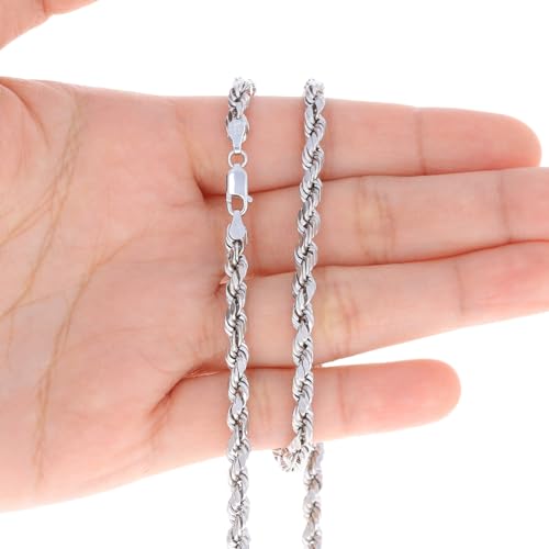 Nuragold 10K Real White Gold Solid Rope Chain Diamond Cut Necklace 1mm- 6mm - 20",4mm