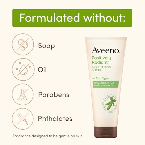 Aveeno Positively Radiant Skin Brightening Daily Facial Scrub with Moisture-Rich Soy Extract, Gently Exfoliates & Cleanses for Soft, Smooth, More Even-Toned Skin, Hypoallergenic, 7 oz