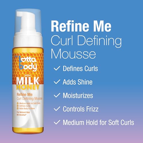 Lottabody Refine Me Curl Defining Mousse with Milk & Honey, Lightweight, Moisture-Rich Frizz-Control Styling Mousse for Softly Defined Natural Curly & Coily Hair, 7 oz