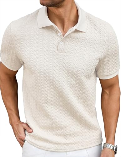 JMIERR Polo Shirts for Men Classic Fit Casual Ribbed Button Down Shirt Quiet Luxury Clothes Casual Collared Shirt, US43(L), Apricot
