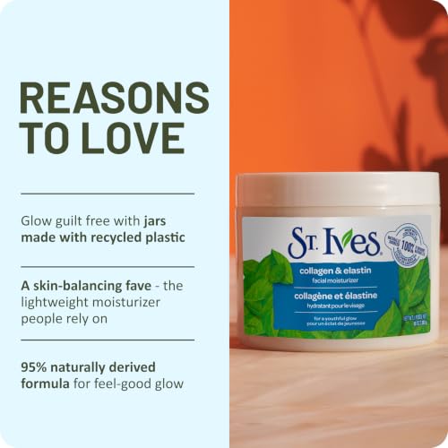 St. Ives Collagen Elastin Face Moisturizer for Dry Skin, Paraben free and Non Comedogenic, 10 oz