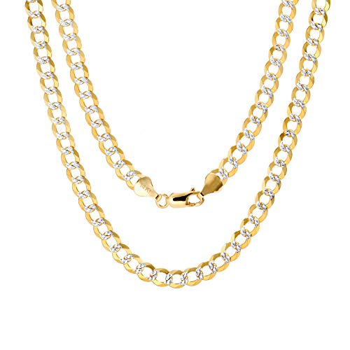 Nuragold 14k Real Yellow Gold Cuban Curb 6mm Solid Pave Chain Necklace - 30"