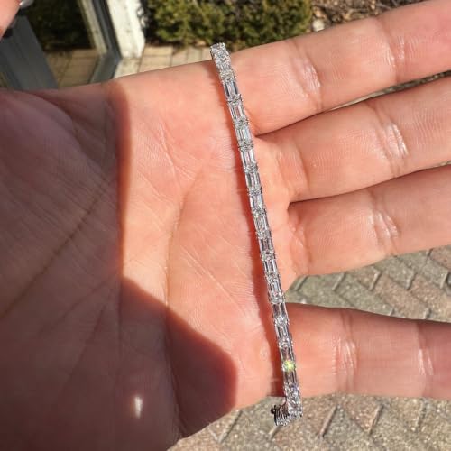 P3 POMPEII3 Pompeii 11Ct Emerald Cut Diamond Tennis Bracelet 14k White Gold 7" Lab Grown (EF,VS)