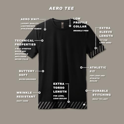 Lanky Llama (New) Aero Tee | Fit for Slim & Tall Slim Men | Lightweight Luxury Athleisure | True Black, Large Tall
