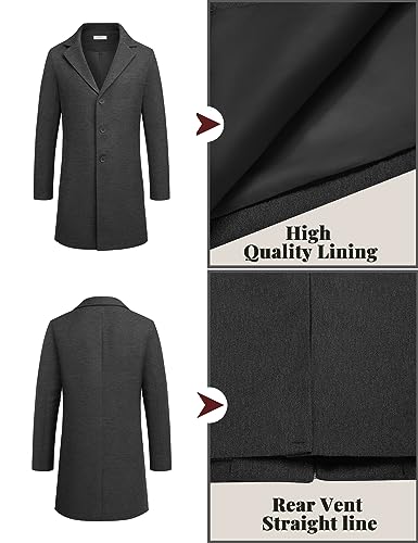 COOFANDY Mens Winter Coat Slim Fit Grey Trench Coats Fashion Premium Long French Overcoat Outwear Pea Coat wih Pockets S
