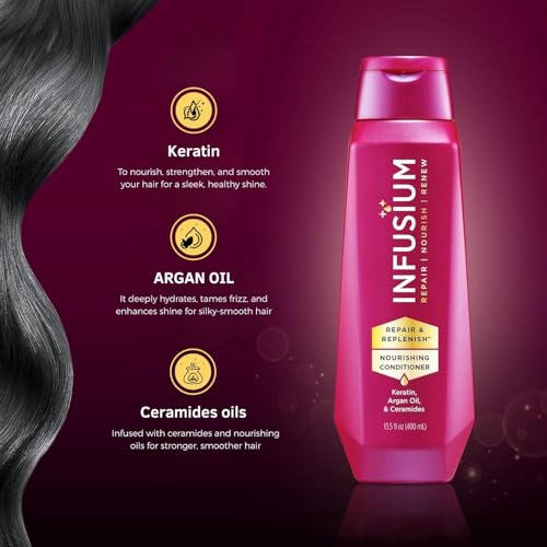 Infusium Repair and Replenish Nourishing Conditioner - Hair Conditioner with Keratin, Argan Oil, and Ceramides - Suitable for All Hair Types - 13.5 oz