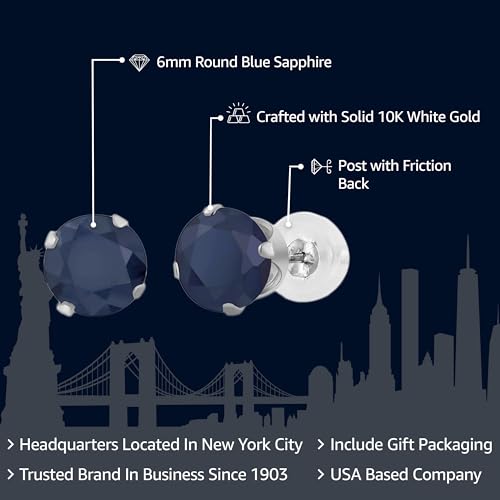 Gem Stone King 10K White Gold Gemstone Birthstone Stud Earrings | 6MM Round | White Gold Earrings For Women Men