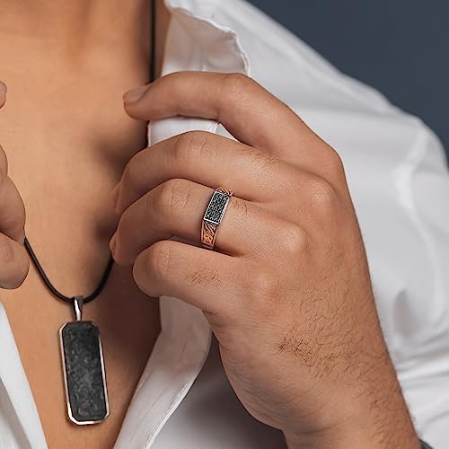 Gem Stone King Black Diamond Ring For Men | 925 Sterling Silver and 10K Yellow Gold | 0.18 Cttw | 6.5MM Width | Available In Size 7, 8, 9, 10, 11, 12, 13 | Size 11