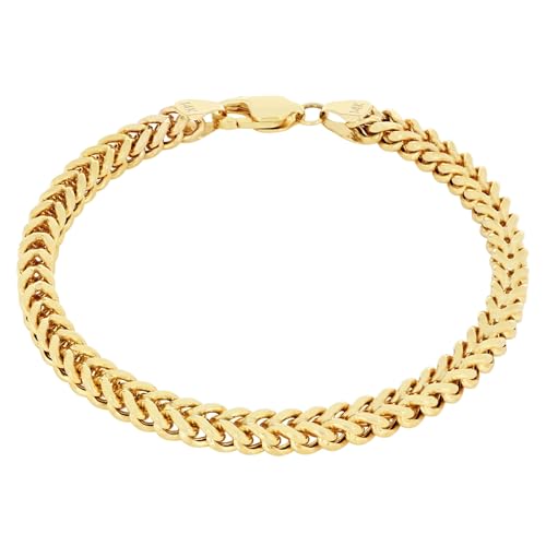 Nuragold 14K Real Yellow Gold Square Franco Box Chain Wheat Bracelet - 4mm,7.5"