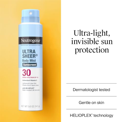Neutrogena Ultra Sheer Sunscreen Spray SPF 30 Body Mist, 3 x 5 oz