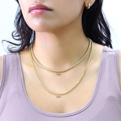 Nuragold 10K Real Yellow Gold Round Box 3.5mm Venetian Link Chain Necklace - 20"