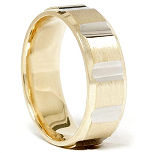 P3 POMPEII3 Pompeii Mens 7mm 14k Gold Two Tone Swiss Cut Wedding Band Ring - Size 9.5