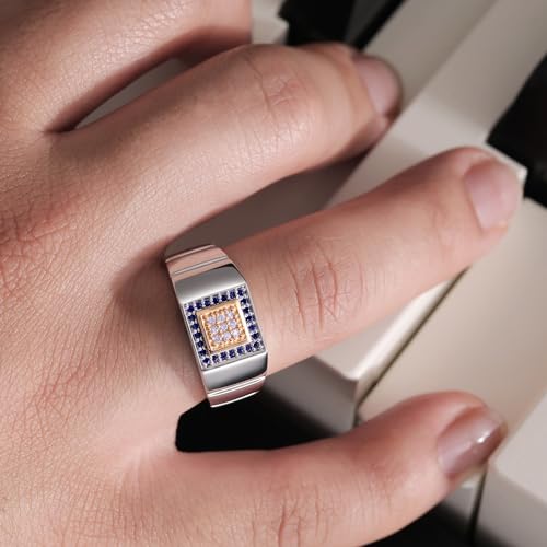 Gem Stone King Men's Ring In 10K Yellow Gold and 925 Sterling Silver 2 Tone Jewelry Gift For Men Dad | Available In Size 9, 10, 11, 12, 13