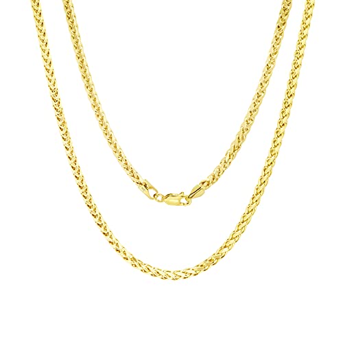 Nuragold 14k Real Yellow Gold 2.5mm Palm Wheat Spiga Round Chain Necklace - 20"