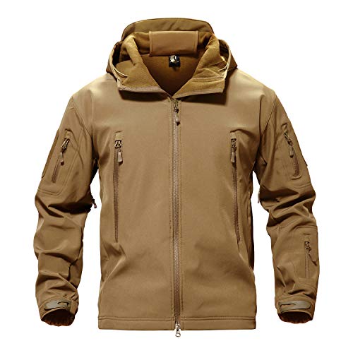 TACVASEN Waterproof Jacket for Men's Snowboard Special Ops Military Tactical Soft Shell Rain Jacket Warm Ski Coats with Hood Hiking Sand XL