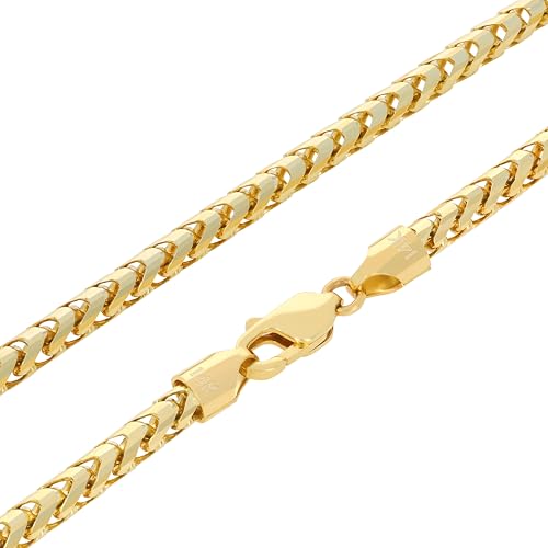 Nuragold 14K Real Yellow Gold Franco 3mm Solid Dia-Cut Chain Mens Bracelet - 7.5"