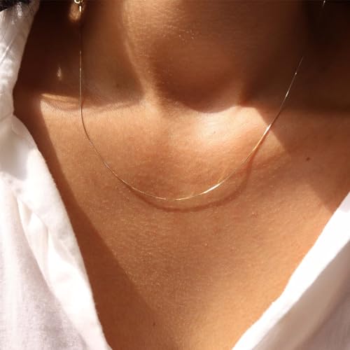14 K Gold Necklace for Women, Box Chain 0.5MM 14”-24”, 16 inch Gold Chain for Women, 14 Karat Gold Necklace, 18 inch Gold Chain, 14k Solid Gold Chain, Gold Necklace for Women 14k Real Gold (16 Inches (Short))
