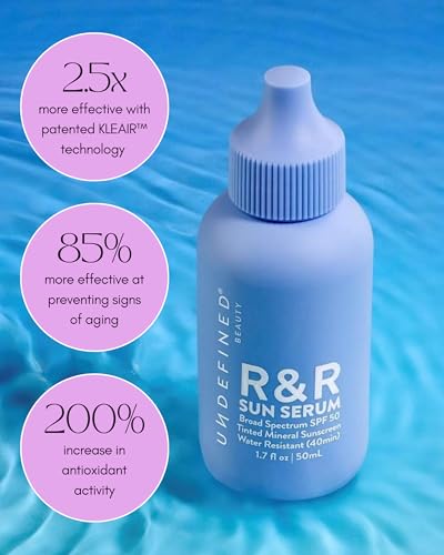 Undefined R&R Sun Serum SPF 50 PA++++ Tinted Mineral Sunscreen with Niacinamide, Water Resistant Broad Spectrum Protection & Blue Light Defense (Light Tint)