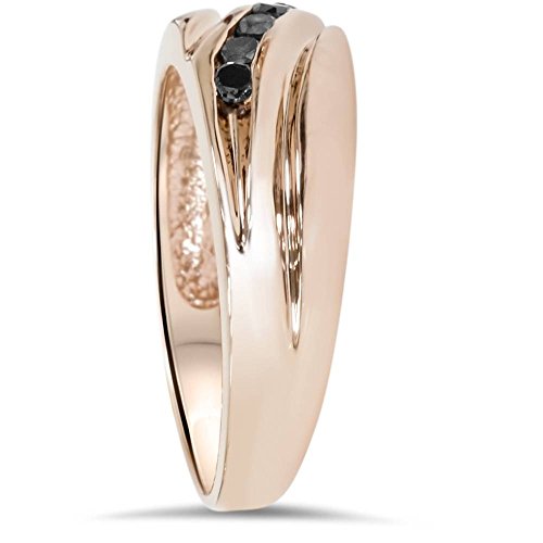 Pompeii 1/4ct Black Diamond Mens 14K Rose Gold Wedding Ring - Size 6