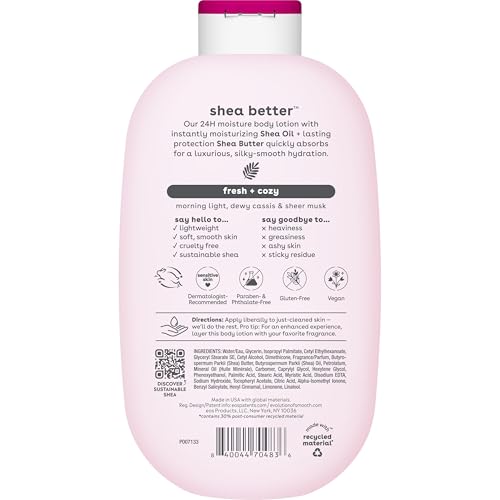 eos Shea Better Body Lotion, Fresh & Cozy, 24-Hour Moisture Skin Care, Lightweight & Non-Greasy, Natural Shea, Vegan, 16 fl oz