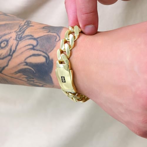 Nuragold 10k Real Yellow Gold Monaco 13mm Miami Cuban Chain Mens Bracelet - 7"
