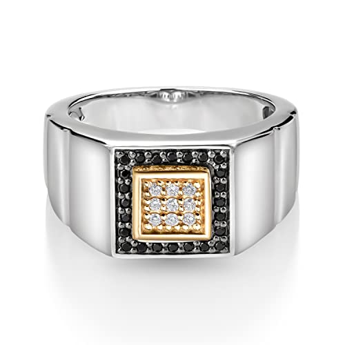 Gem Stone King Men's Ring In 10K Yellow Gold and 925 Sterling Silver 2 Tone Jewelry Gift For Men Dad | Available In Size 9, 10, 11, 12, 13